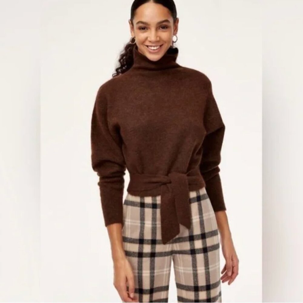 Aritzia Wilfred Dark Brown Lorin Sweater Knit turtleneck Tie Sweater